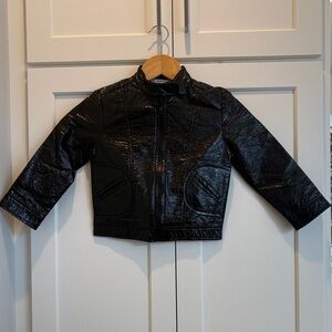 Kids Black Faux Leather Jacket & Skirt